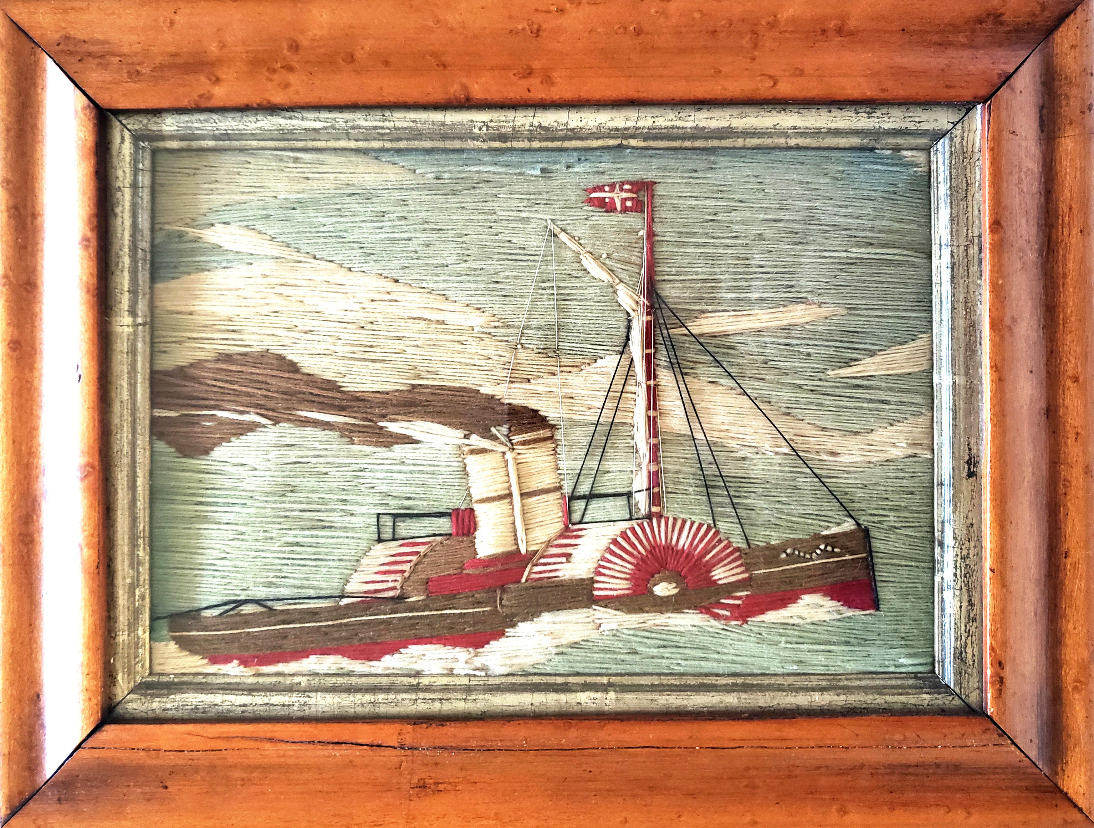 English Sailor's Small Woolwork of a Paddle-Powered Tugboat
