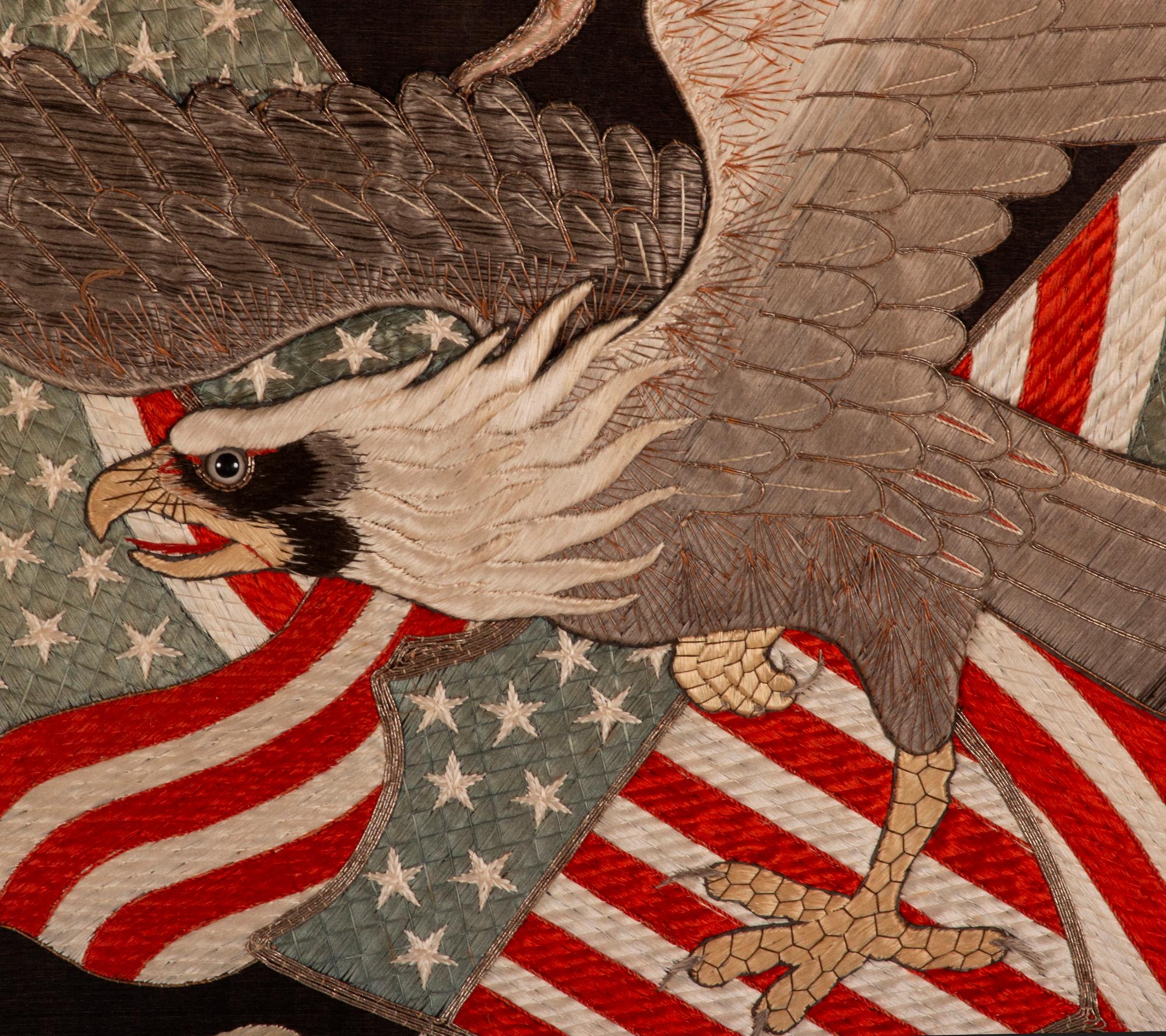 19th Century Sailors Souvenir Embroidery with 13 Stars Crossed Flags and Eagle circa1885-1910