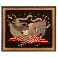 Used Sailors Souvenir Embroidery with 13 Stars Crossed Flags and Eagle circa1885-1910
