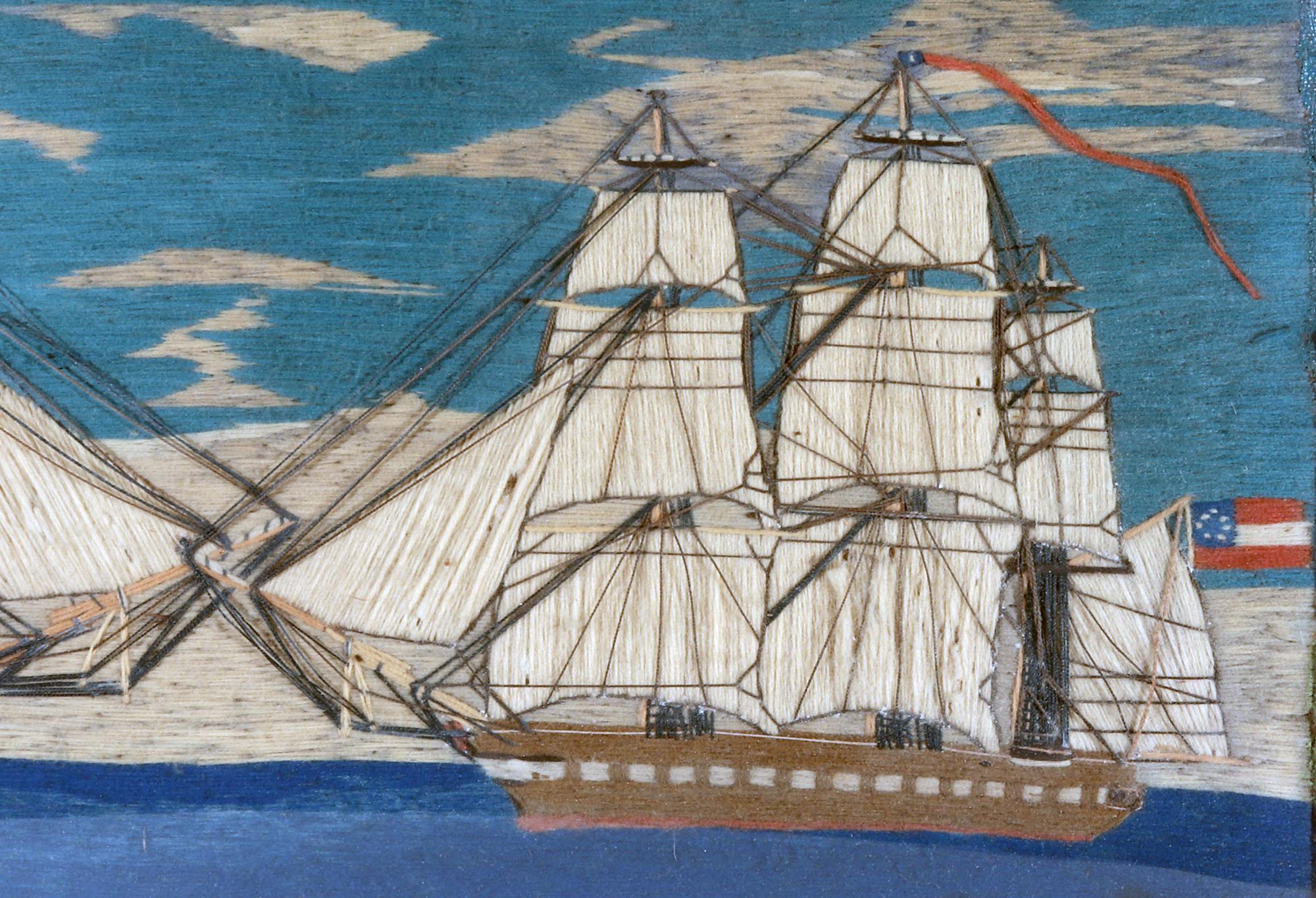 Sailor's Woolwork of a Confederate & British Ship Passing on the High Seas In Good Condition For Sale In Downingtown, PA