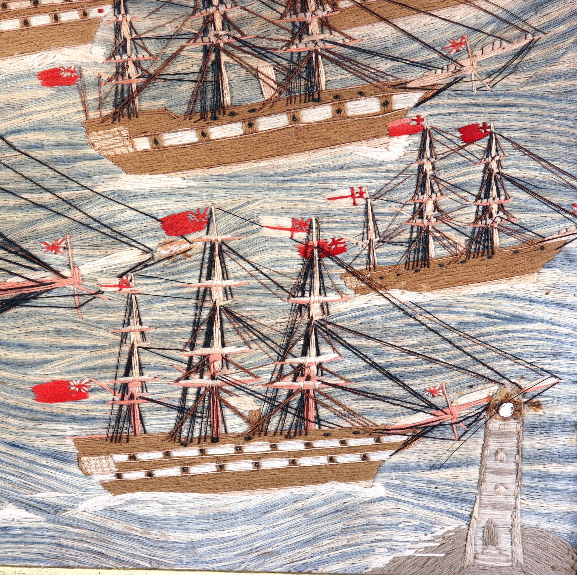 Sailor's Woolwork of a Fleet of Nine Royal Navy Ships, 1875 In Good Condition In Downingtown, PA