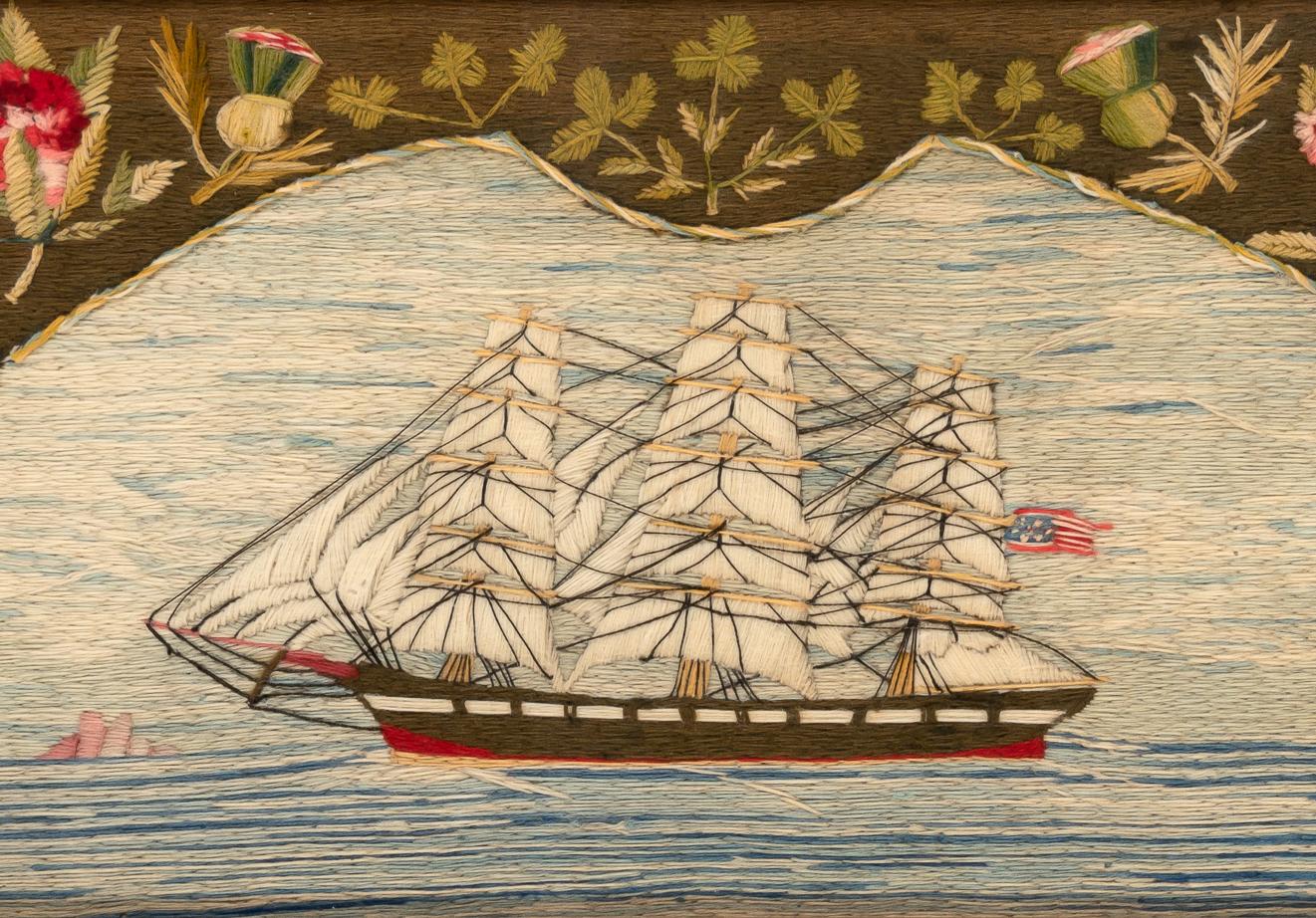 English Sailor's Woolwork of an American Ship Under Full Sail, Circa 1875
