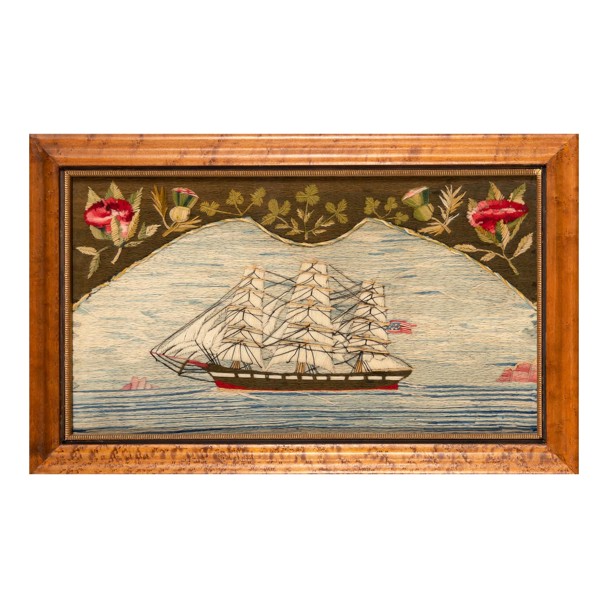 Sailor's Woolwork of an American Ship Under Full Sail, Circa 1875