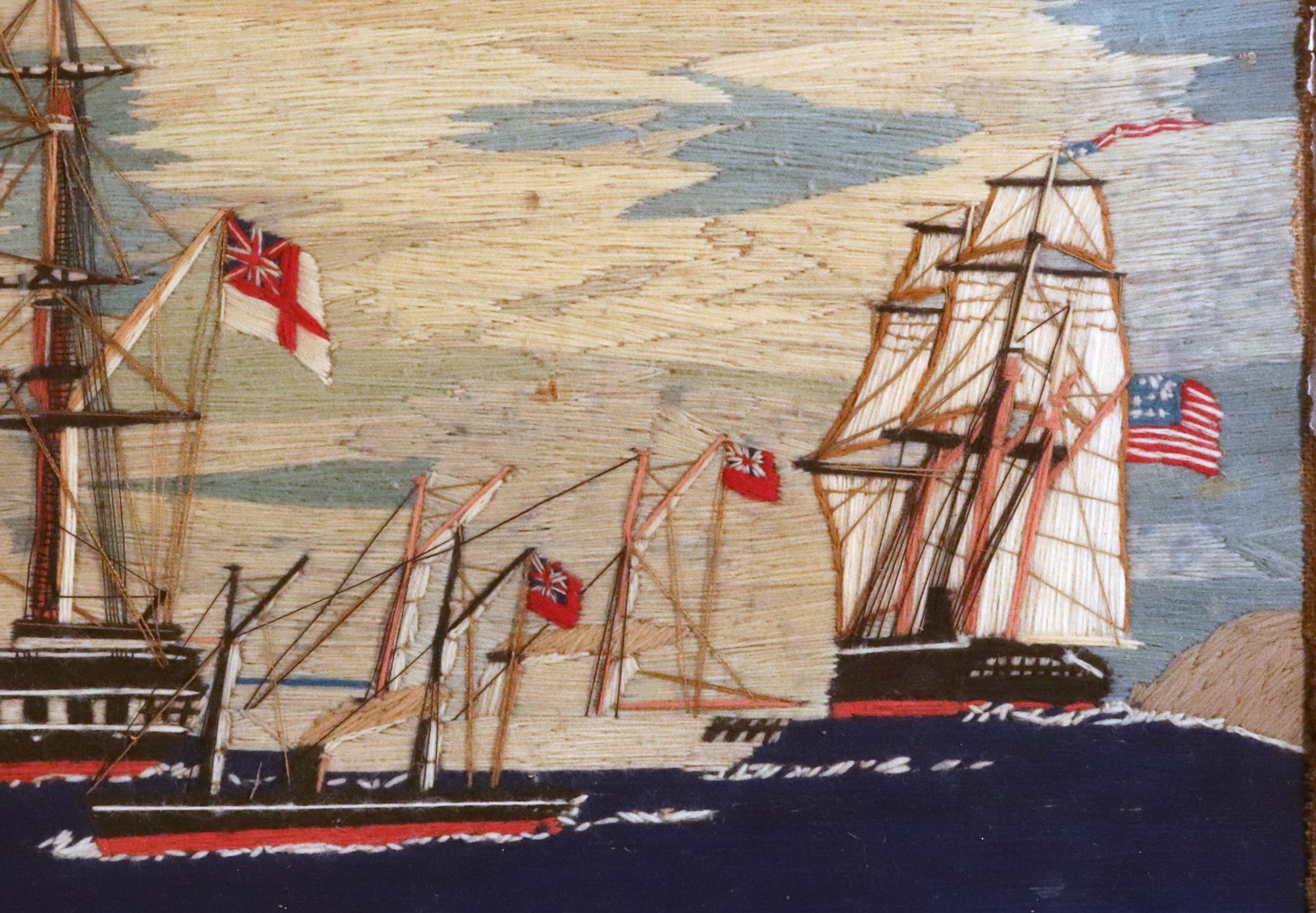 English Sailor's Woolwork of Four Ships including an American Ship