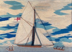 Sailor's Woolwork Woolie of Gaff-Rigged Sloop with Two Other Ships