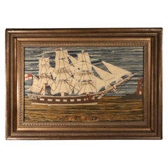 Sailor’s Woolwork of HMS Atalanta, Royal Navy Training Frigate Under Full Sail