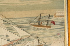 Sailor's Woolwork of HMS Conqueror Entering Malta Harbor with Five Other Ships