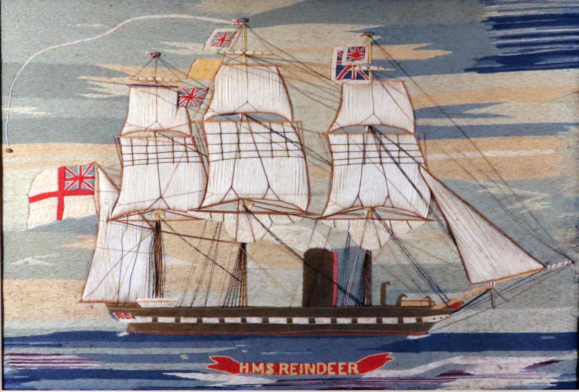 Mid-19th Century Sailor's Woolwork of HMS Reindeer Made by Henry Payn Hopper For Sale