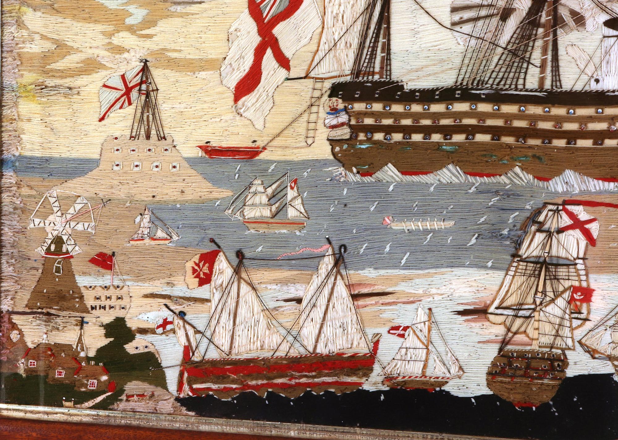 19th Century Sailor's Woolwork of Large Proportions with Multiple Ships