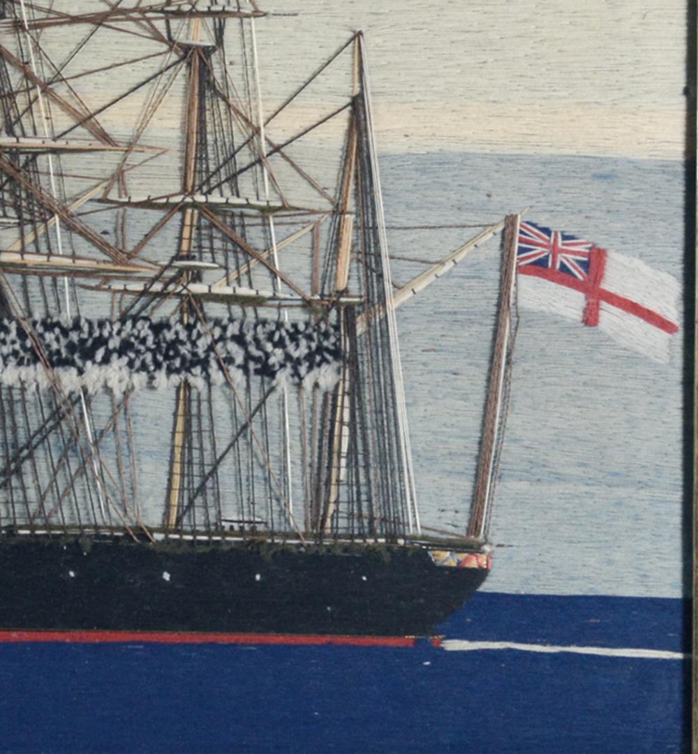 19th Century Sailor's Woolwork of Royal Navy Five-Masted Ship under Steam, Minotaur Class For Sale