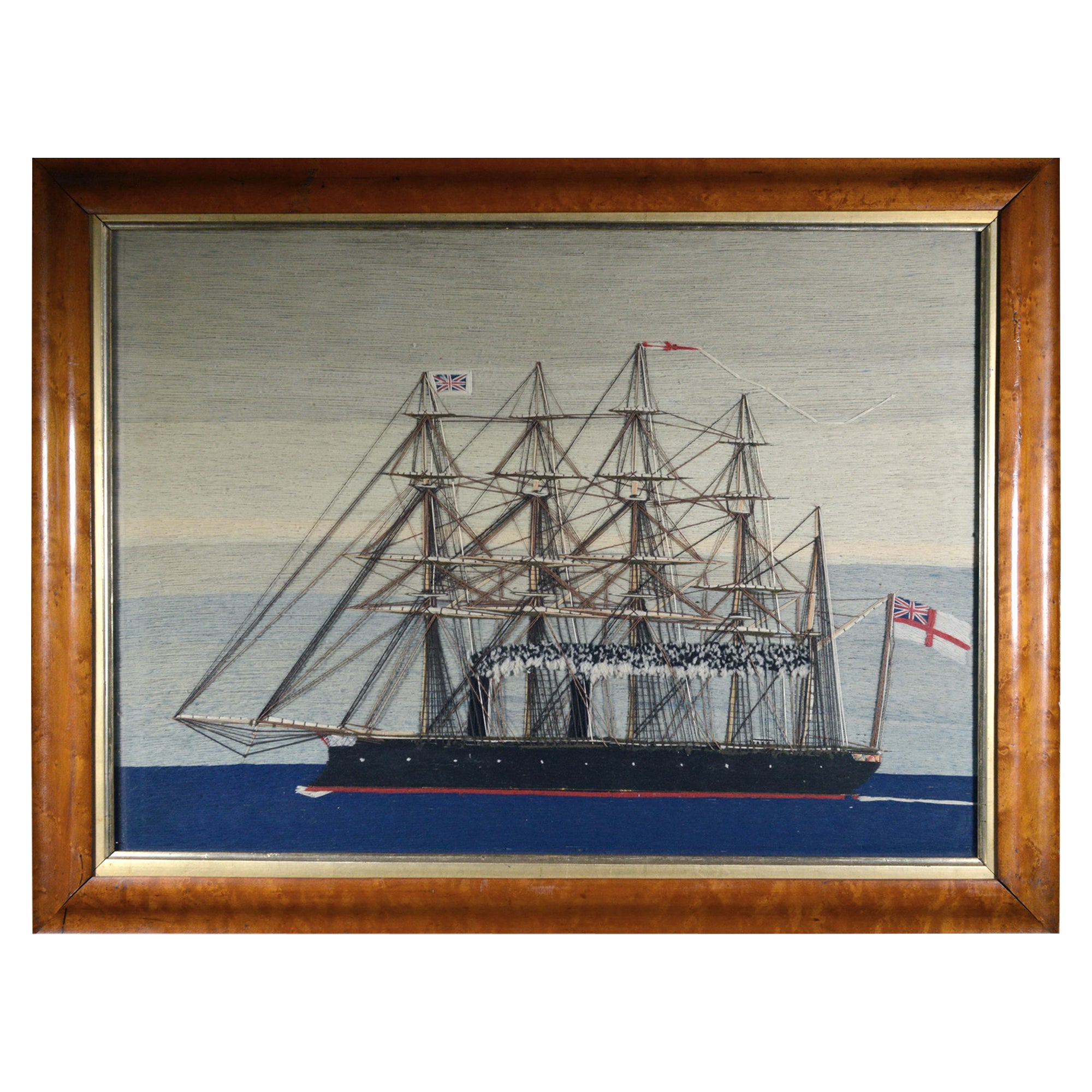 Sailor's Woolwork of Royal Navy Five-Masted Ship under Steam, Minotaur Class