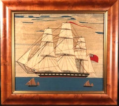 Sailor's Woolwork of Royal Navy Ship with Red Ensign with Two Bermudan Ketches