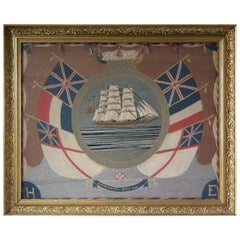 Antique Sailor's Woolwork Picture of a Ship, 'Homeward bound'