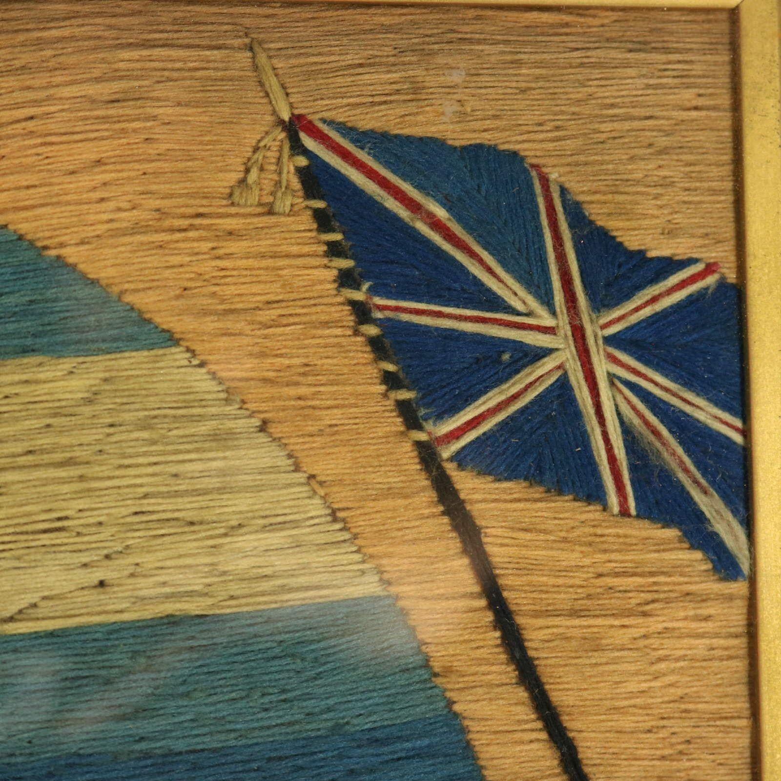 Sailor's Woolwork Picture of a Ship with American Flag For Sale 1
