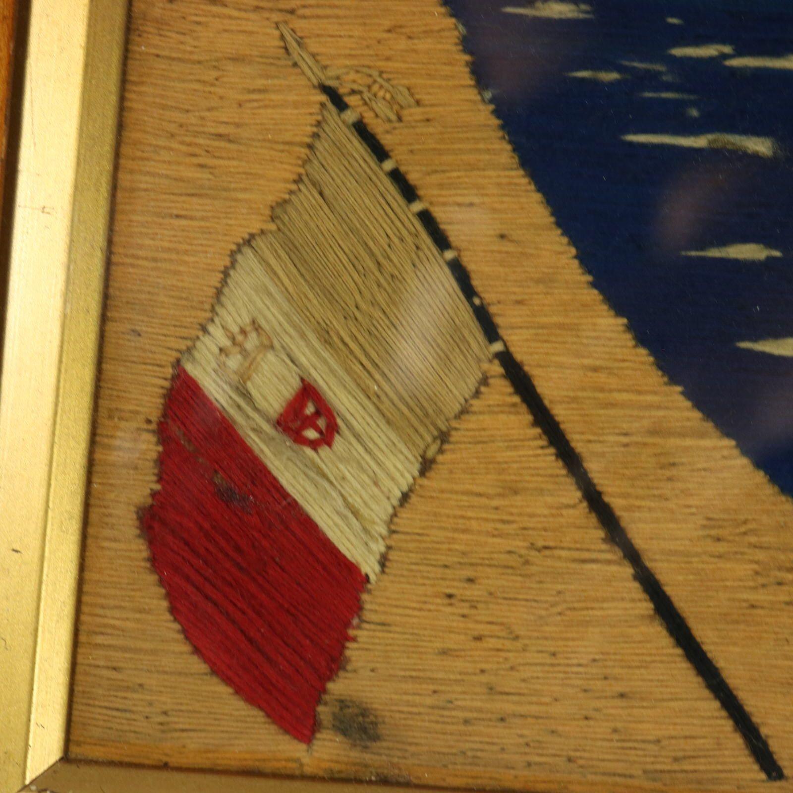 Sailor's Woolwork Picture of a Ship with American Flag For Sale 3