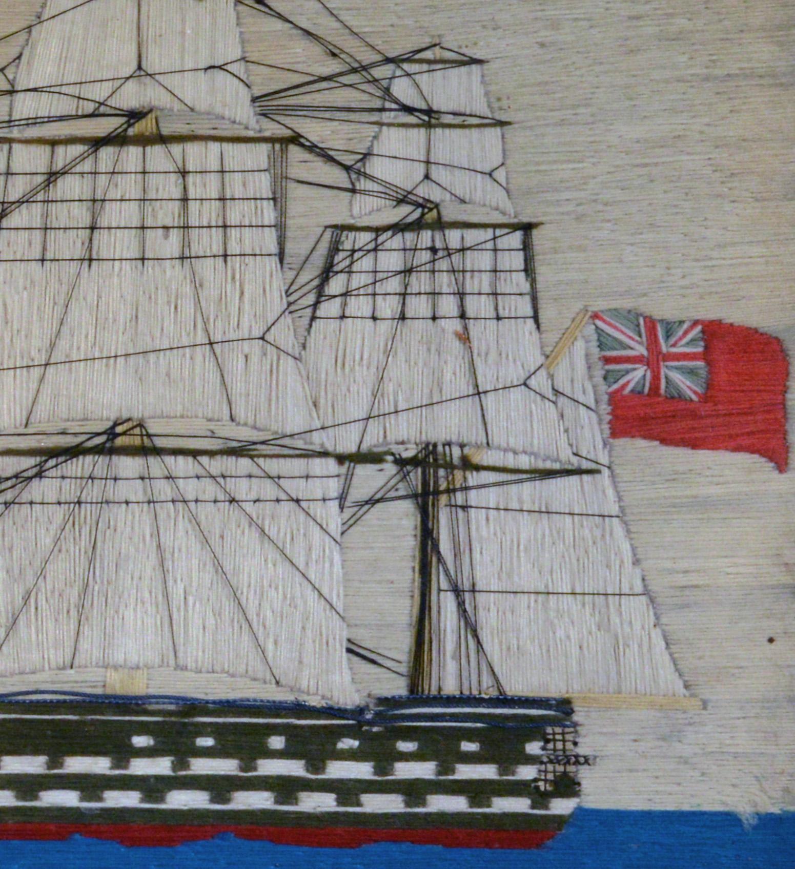 English Sailor's Woolwork Picture of HMS Hero, circa 1760-1764