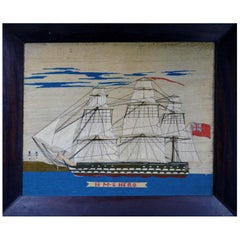 Sailor's Woolwork Picture of HMS Hero, circa 1760-1764