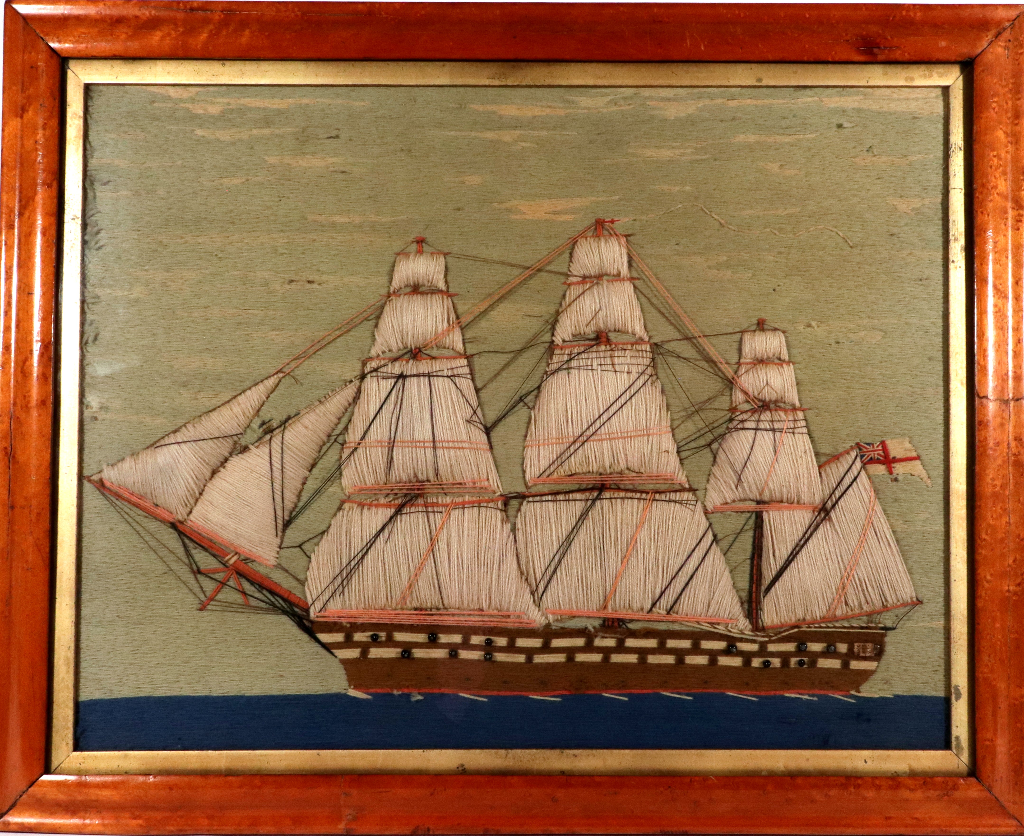 Victorian Sailor's Woolwork, Royal Navy Ship of the Line, Padded Trapunto Sails
