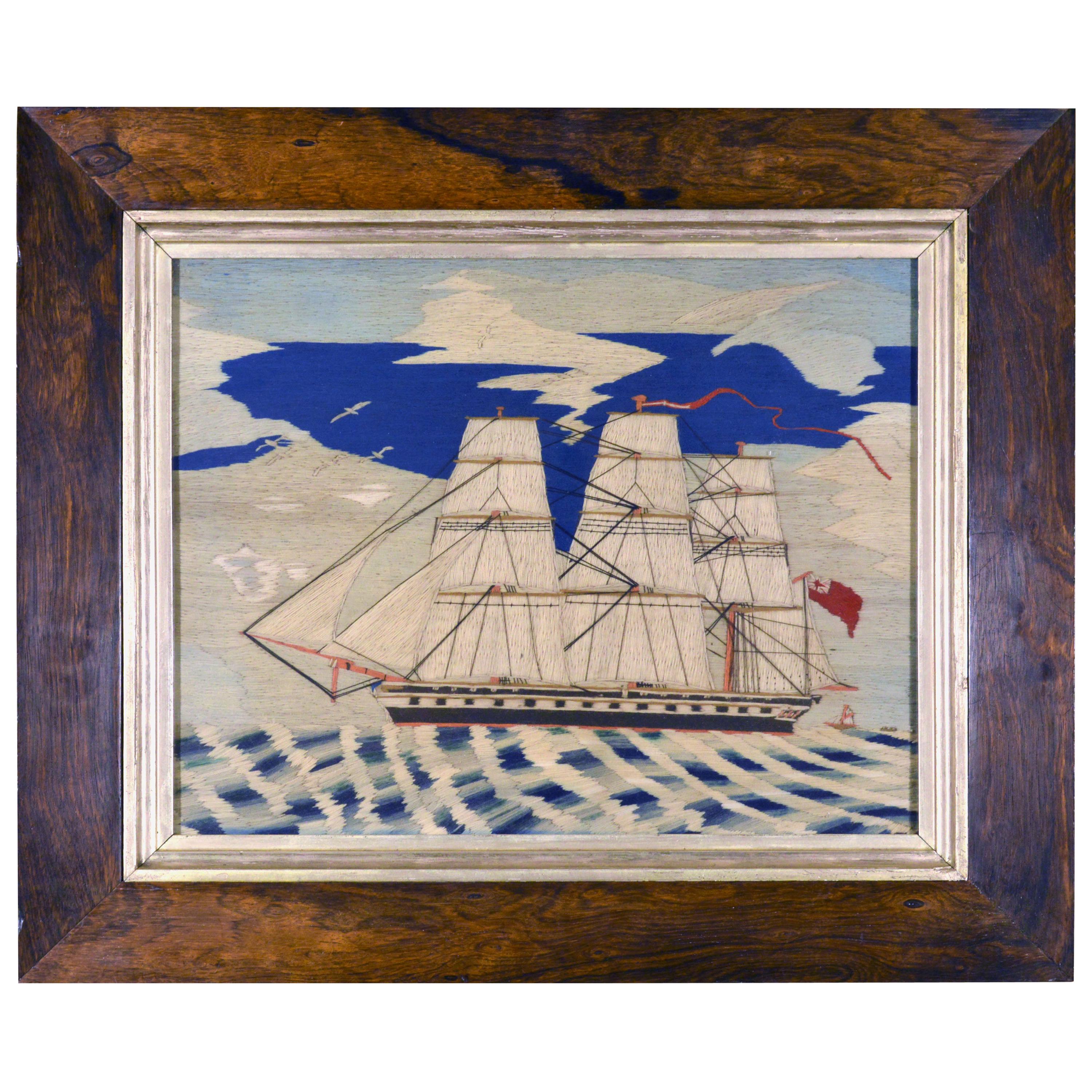 Sailor's Woolwork Woolie of a Royal Navy Frigate, circa 1870-1880