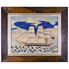 Sailor's Woolwork Woolie of a Royal Navy Frigate, circa 1870-1880