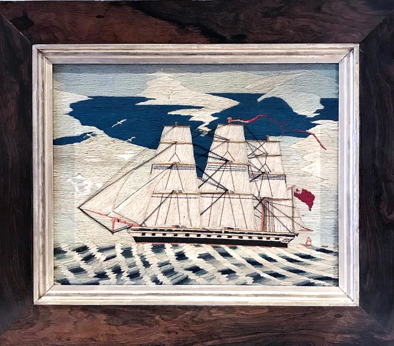 Sailor's Woolwork Woolie of a Royal Navy Frigate, circa 1870-1880 In Good Condition In Downingtown, PA