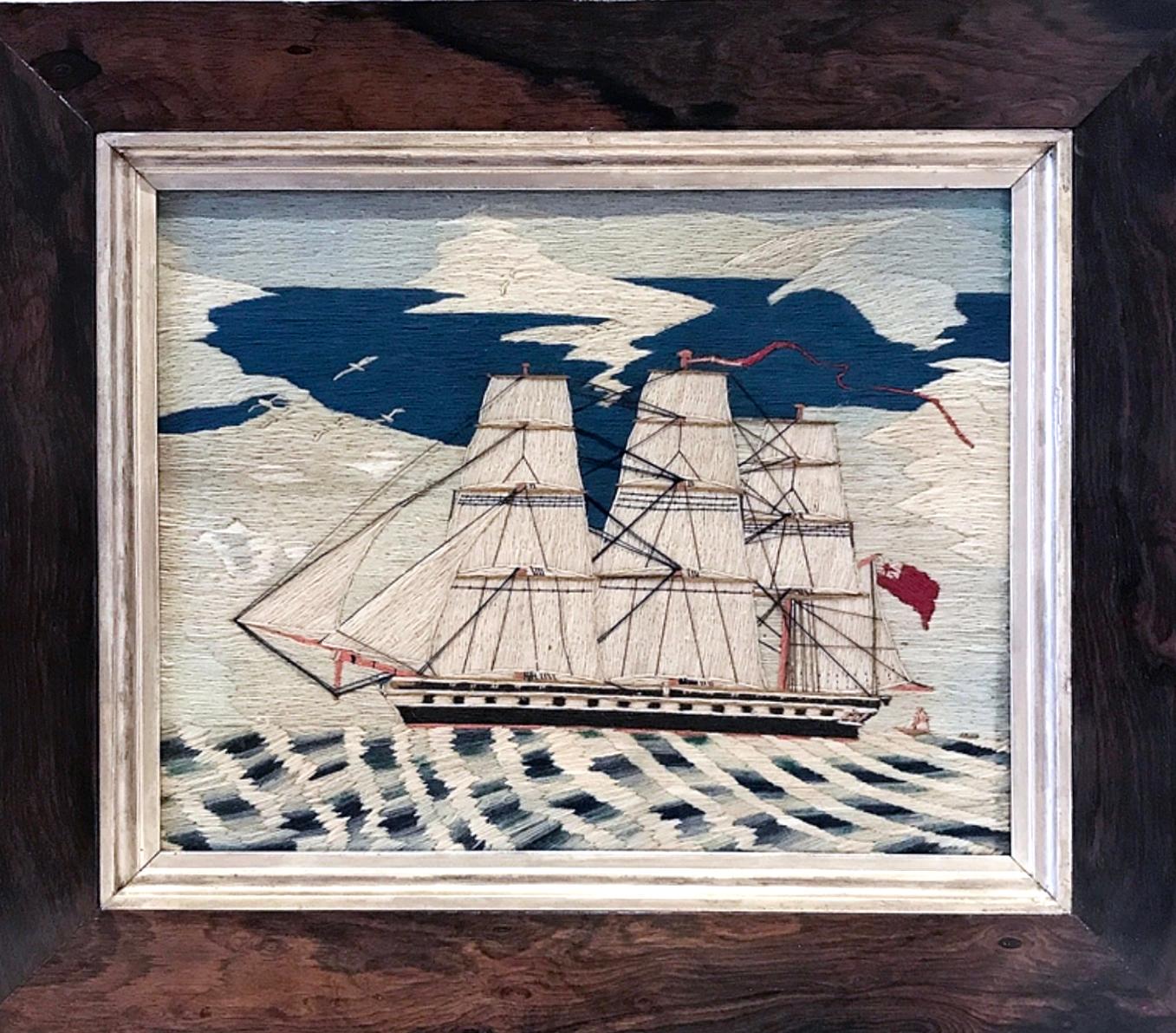 19th Century Sailor's Woolwork Woolie of a Royal Navy Frigate, circa 1870-1880