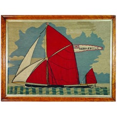 Sailor
s Woolwork -Woolie- of a Thames Barge with Banner Reading Harry 
Nellie