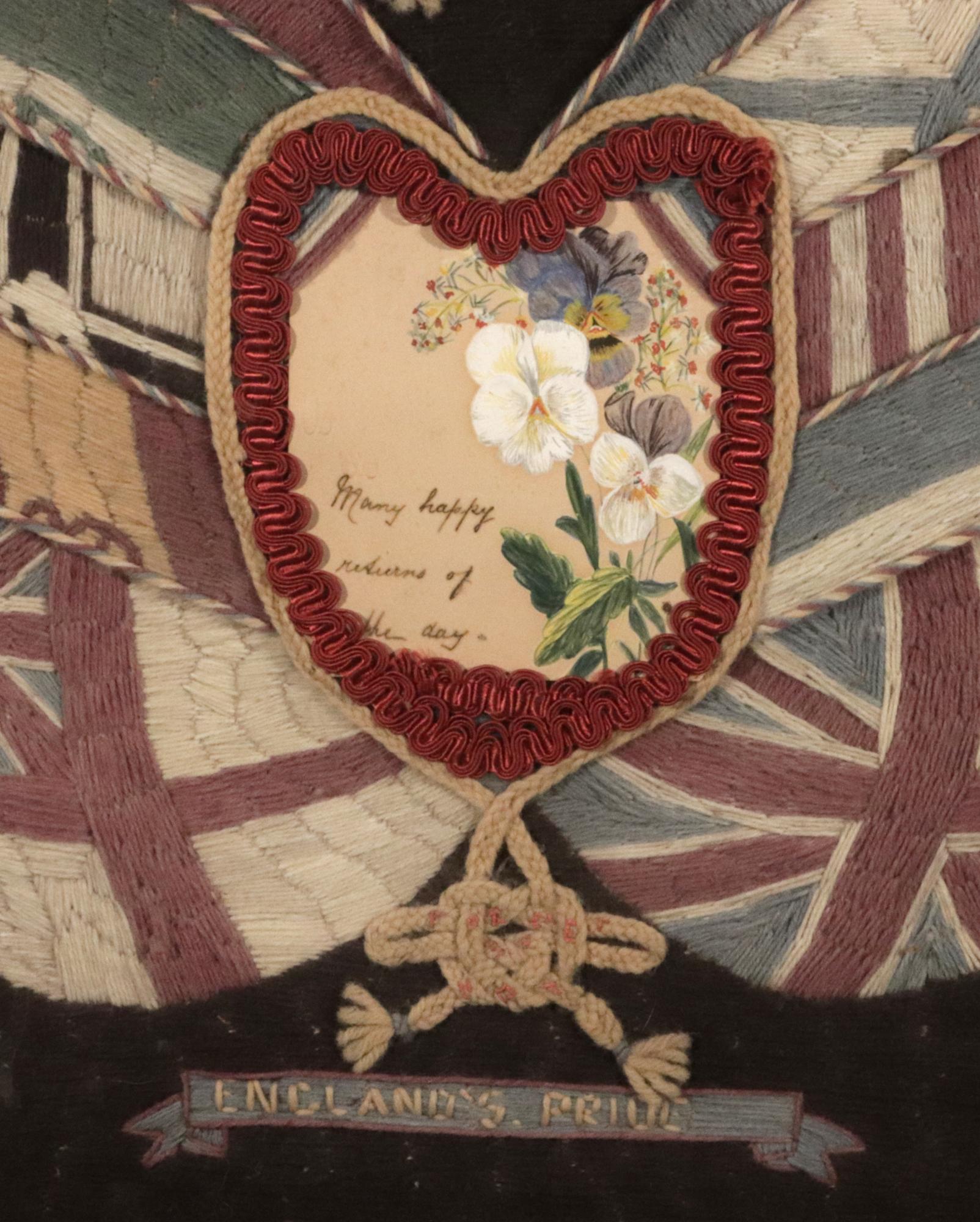 English Sailor's Woolwork (Woolie) with Heart Valentine and Flag Surround For Sale