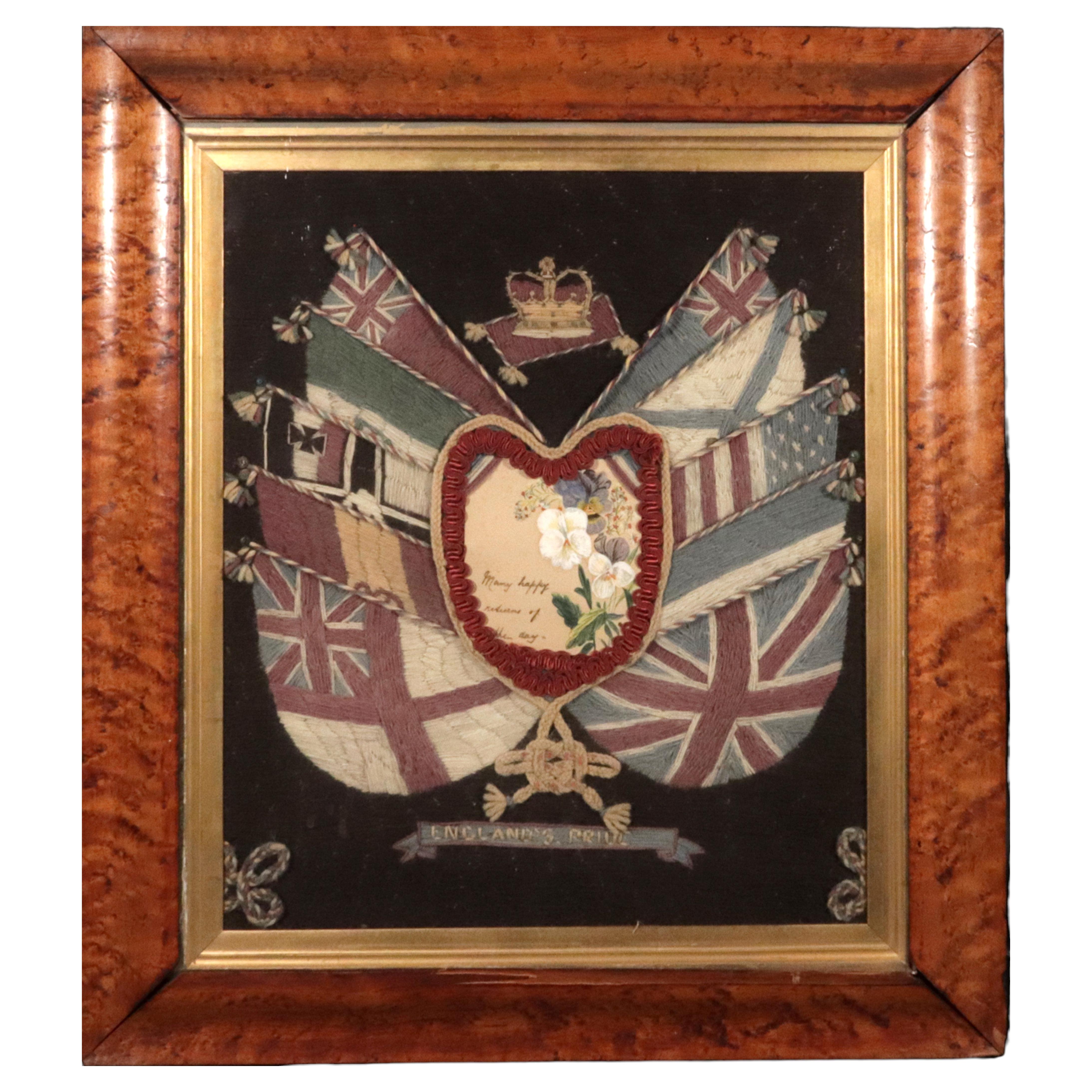 Sailor's Woolwork (Woolie) with Heart Valentine and Flag Surround For Sale