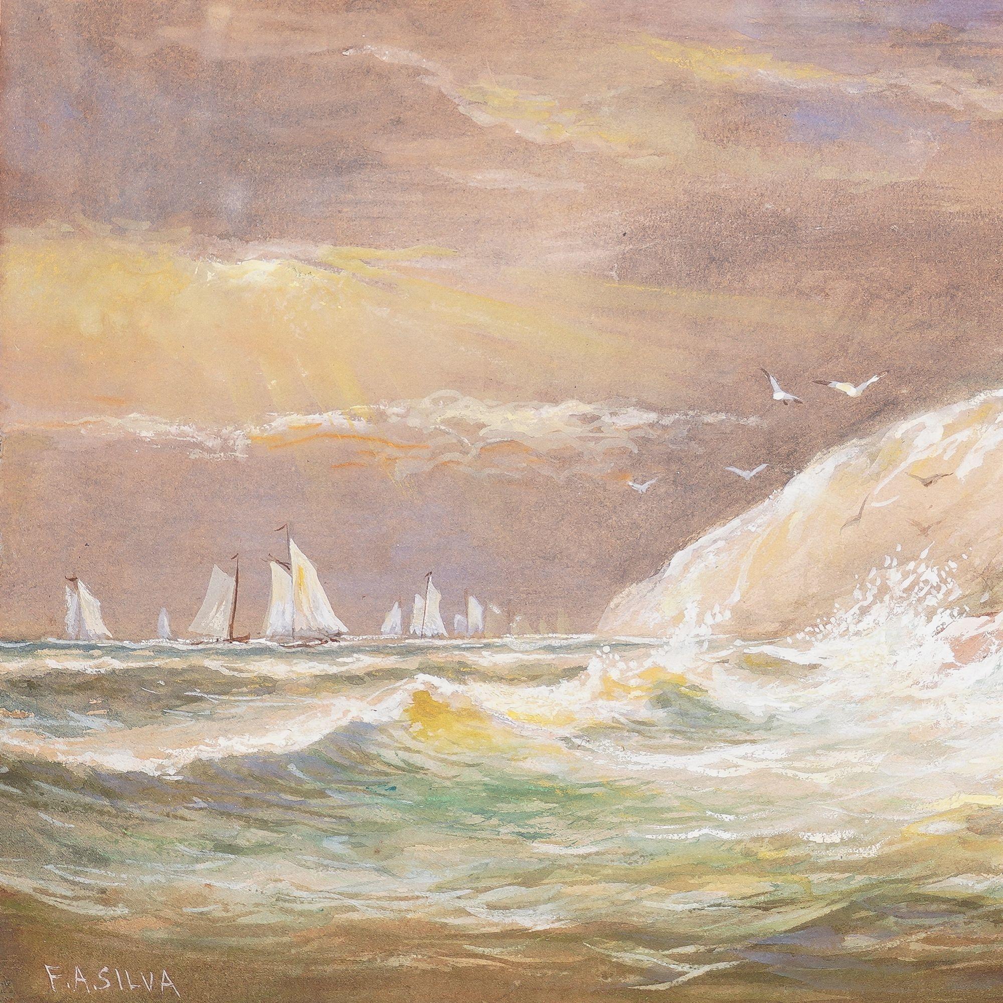 American Sails off a rocky coast by Francis Augustus Silva, 1870-80 For Sale