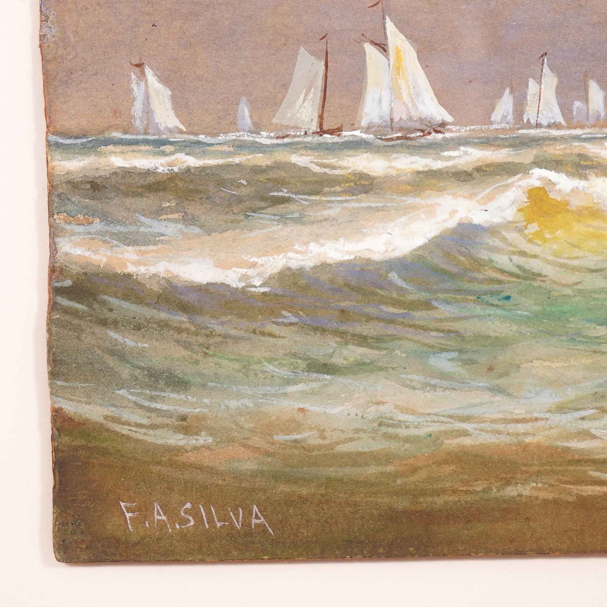 19th Century Sails off a rocky coast by Francis Augustus Silva, 1870-80 For Sale