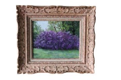 Vintage still life oil on canvas of a shrub in flower lilac garden shrub