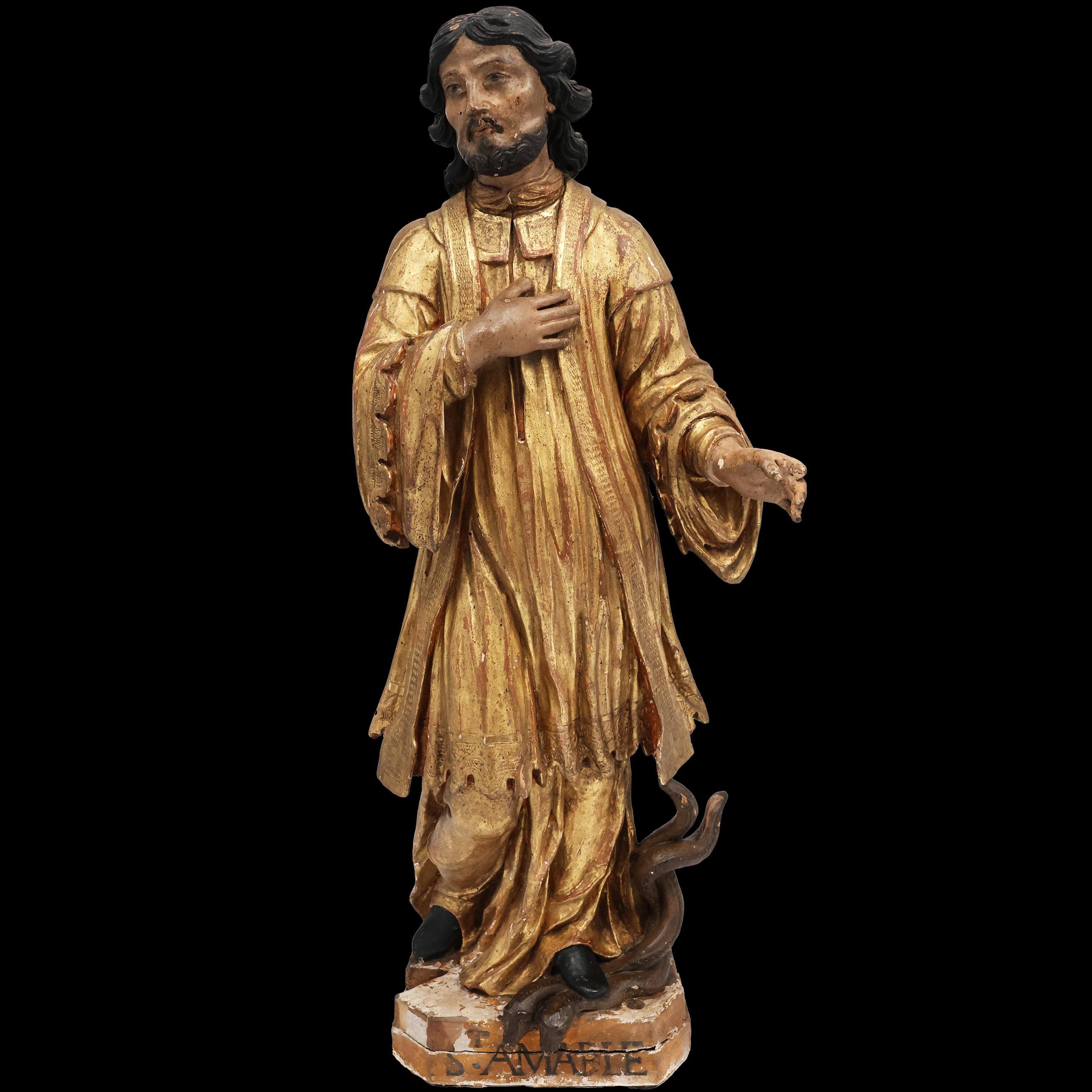 Saint Amable, polychromes Pappelholz, Frankreich, 18 (Handbemalt) im Angebot