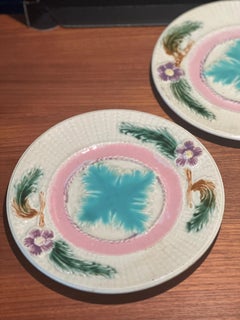 Saint Amand Majolika plate with raised flowers, France 19th century