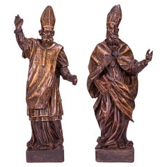 Antique Saint Ambrose Archbishop of Milan and Saint Augustine Bishop of Hippo, 16th Cent