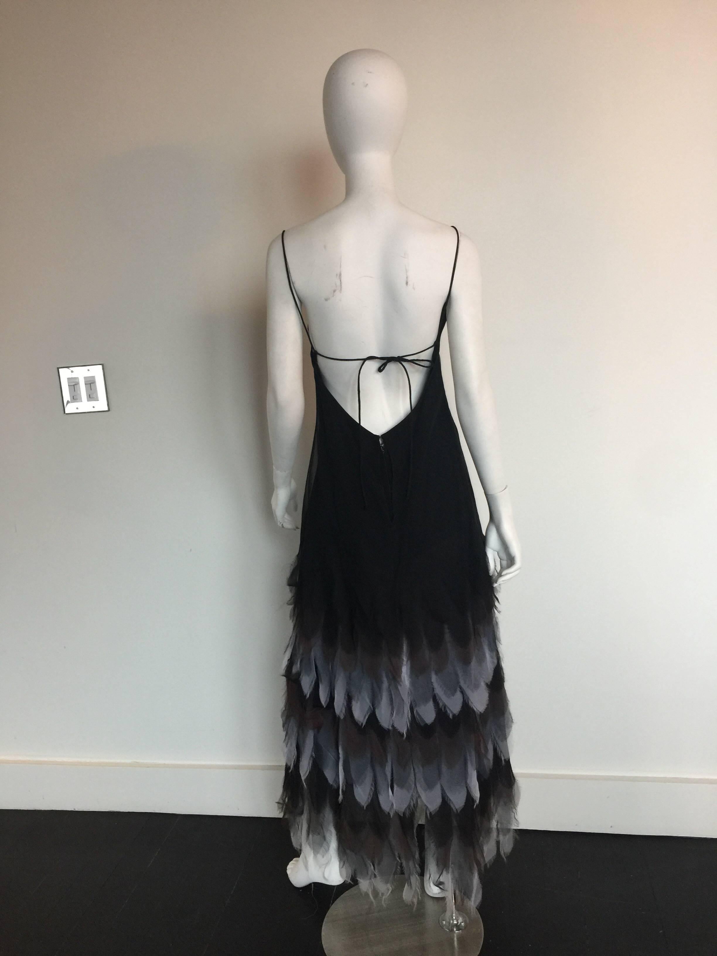 Women's or Men's Sant' Angelo chiffon feathered bottom black silk crepe gown For Sale