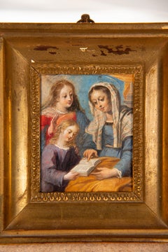 Sainte Anne apprend à lire à la Vierge. Huile sur cuivre. École espagnole, 18e siècle