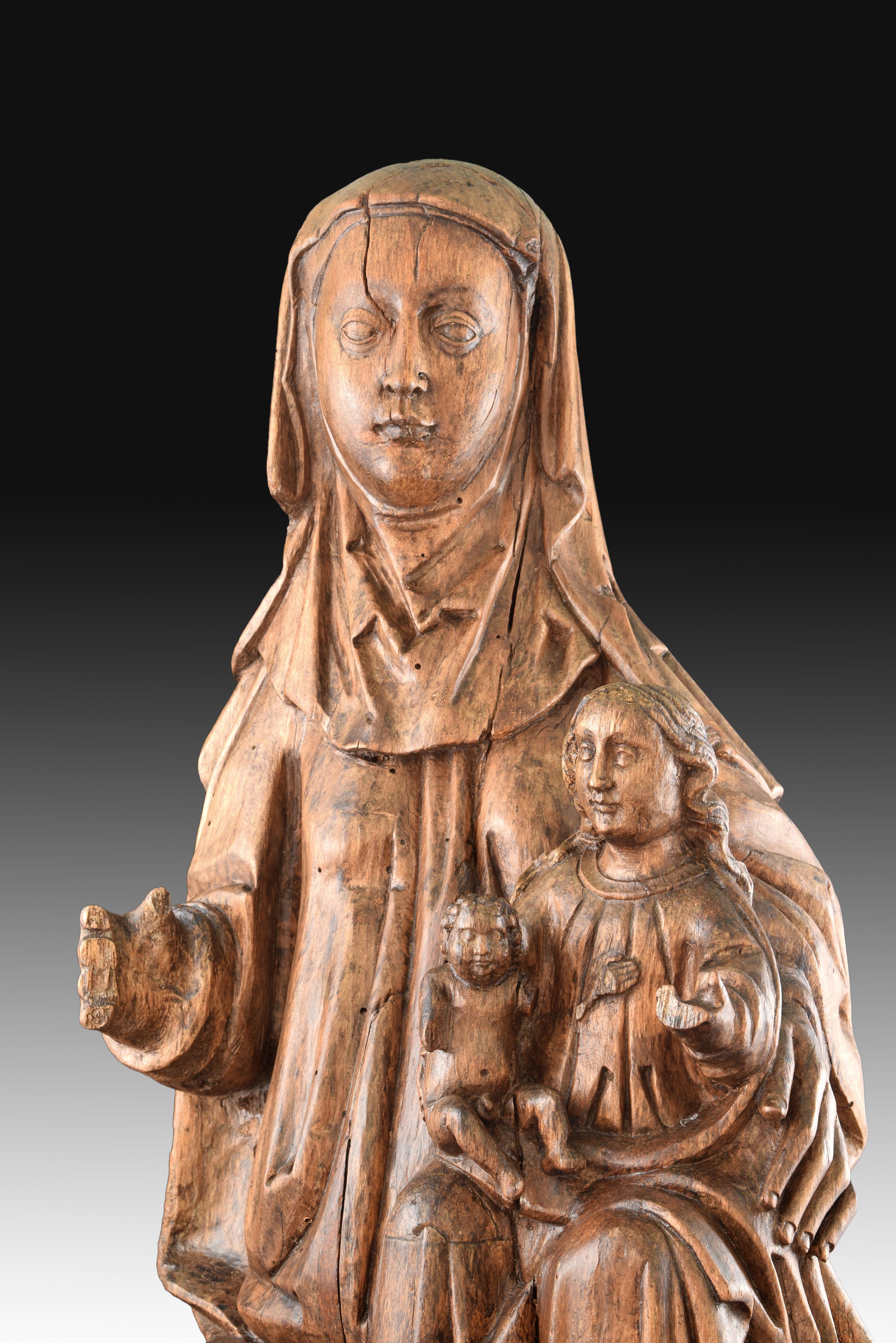 Hand-Crafted Saint Anne, the Virgin and Jesus Child, Wood, 16th Century