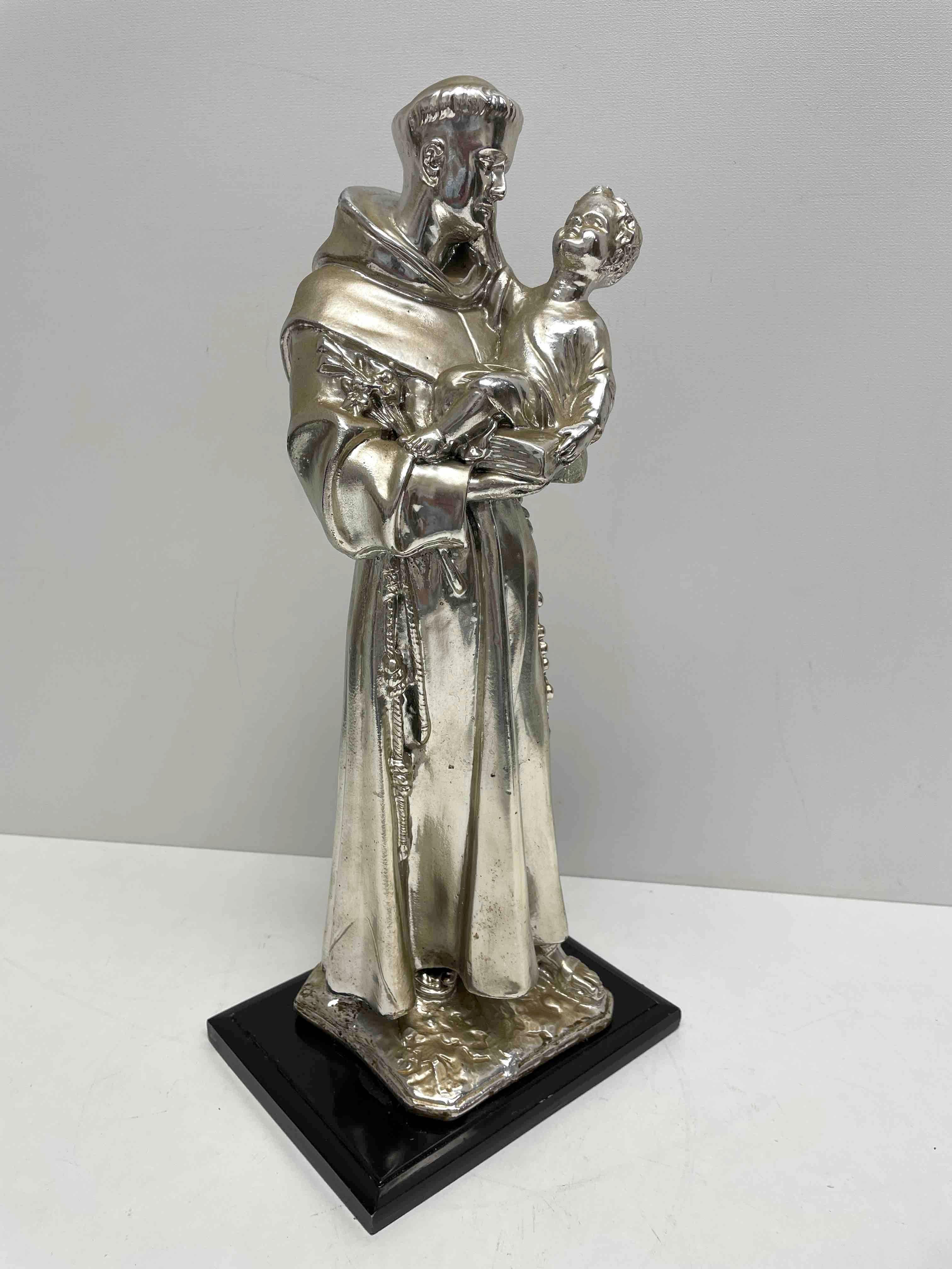 Early 20th Century Saint Anthony of Padua Statue Sculpture Holding Jesus Child, Italy, 1910s