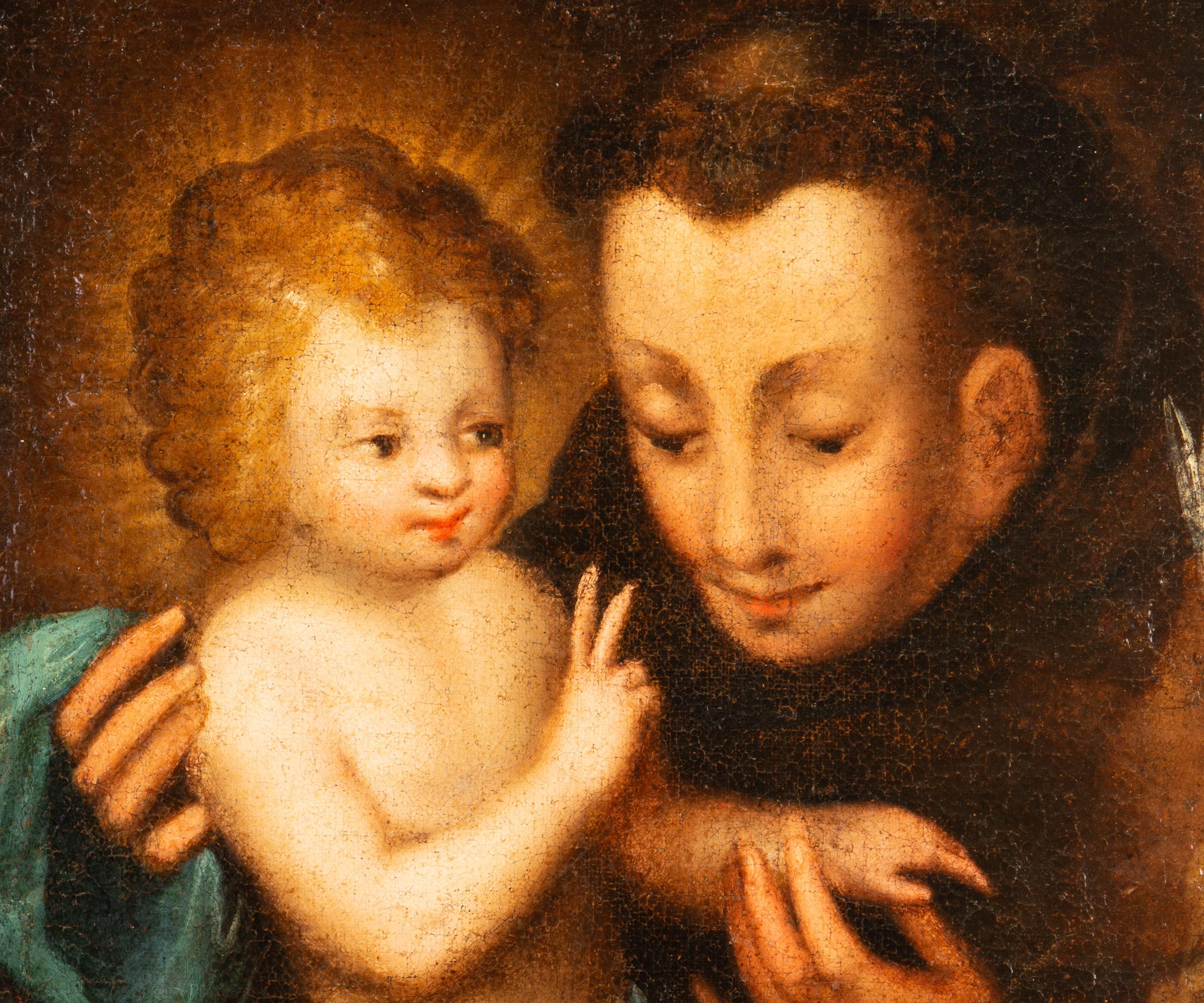 Néoclassique Saint Antoine de Padua avec l'Enfant Jésus. Huile sur toile. École d'espagnol, 18t en vente