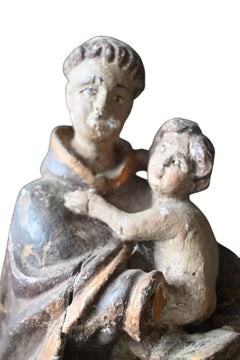Saint Anthony Of Padua With The Infant Jesus – Polychrome Wood Sculpture, 18th C