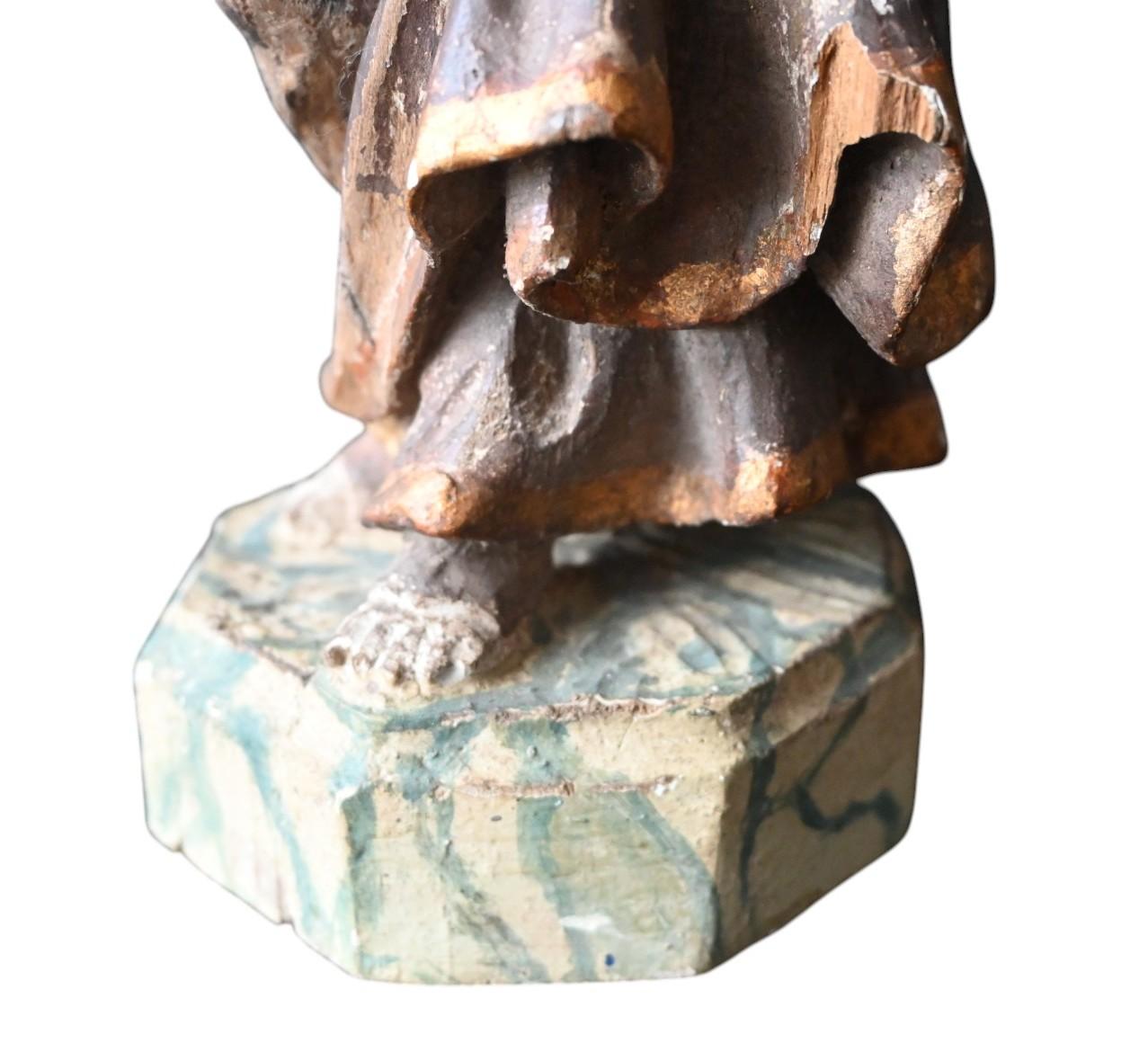 Austrian Saint Anthony Of Padua With The Infant Jesus – Polychrome Wood Sculpture, 18th C For Sale
