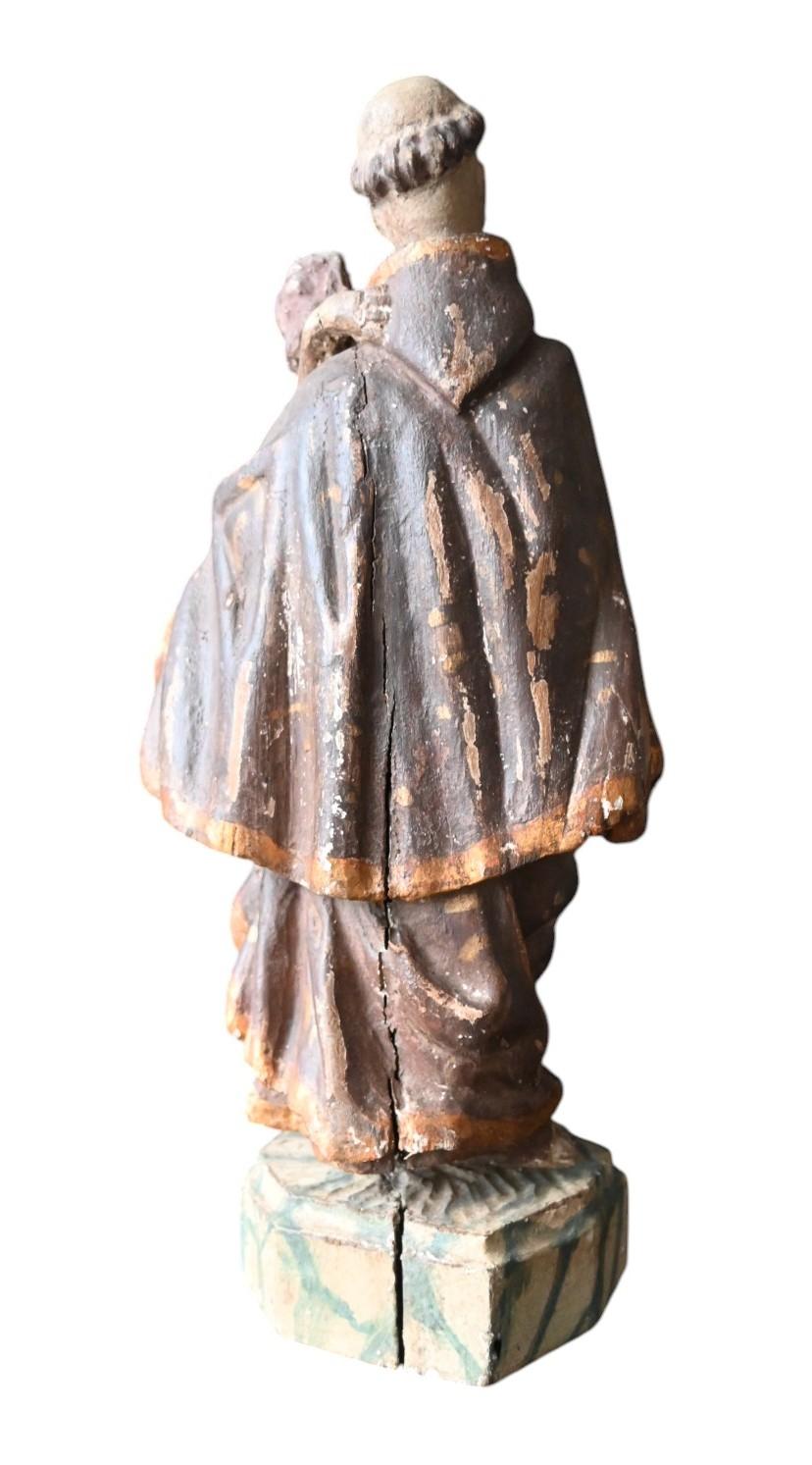 Hand-Carved Saint Anthony Of Padua With The Infant Jesus – Polychrome Wood Sculpture, 18th C For Sale