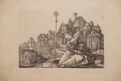 Saint Anthony Reading at a City Gate. Engraving. Dürer, Albert. Later date.