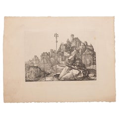 Saint Antoine lisant à la porte d'une ville. Gravure. Dürer, Albert. Date ultérieure.