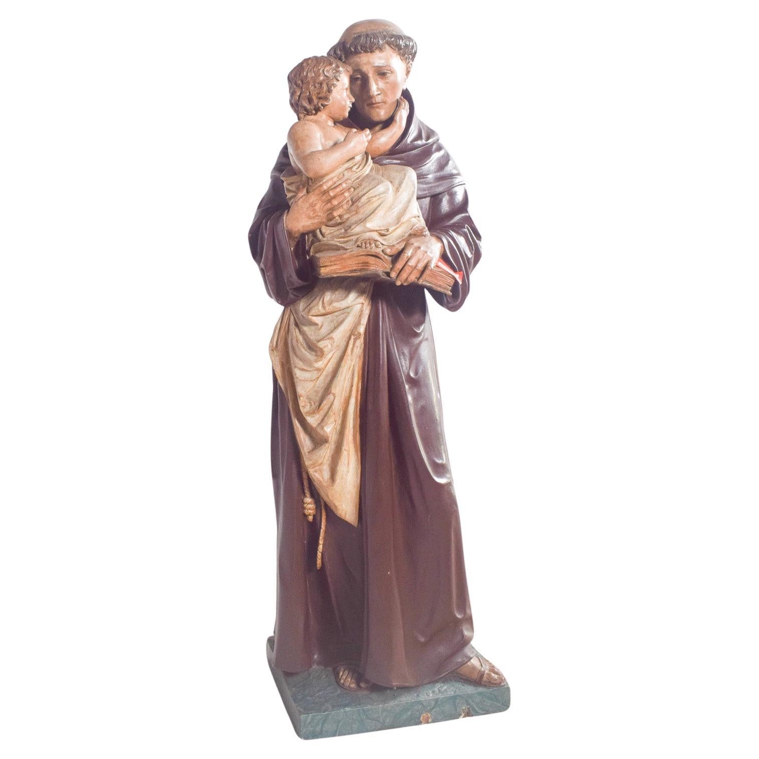 Sculpture en céramique Saint Antoine avec l'enfant