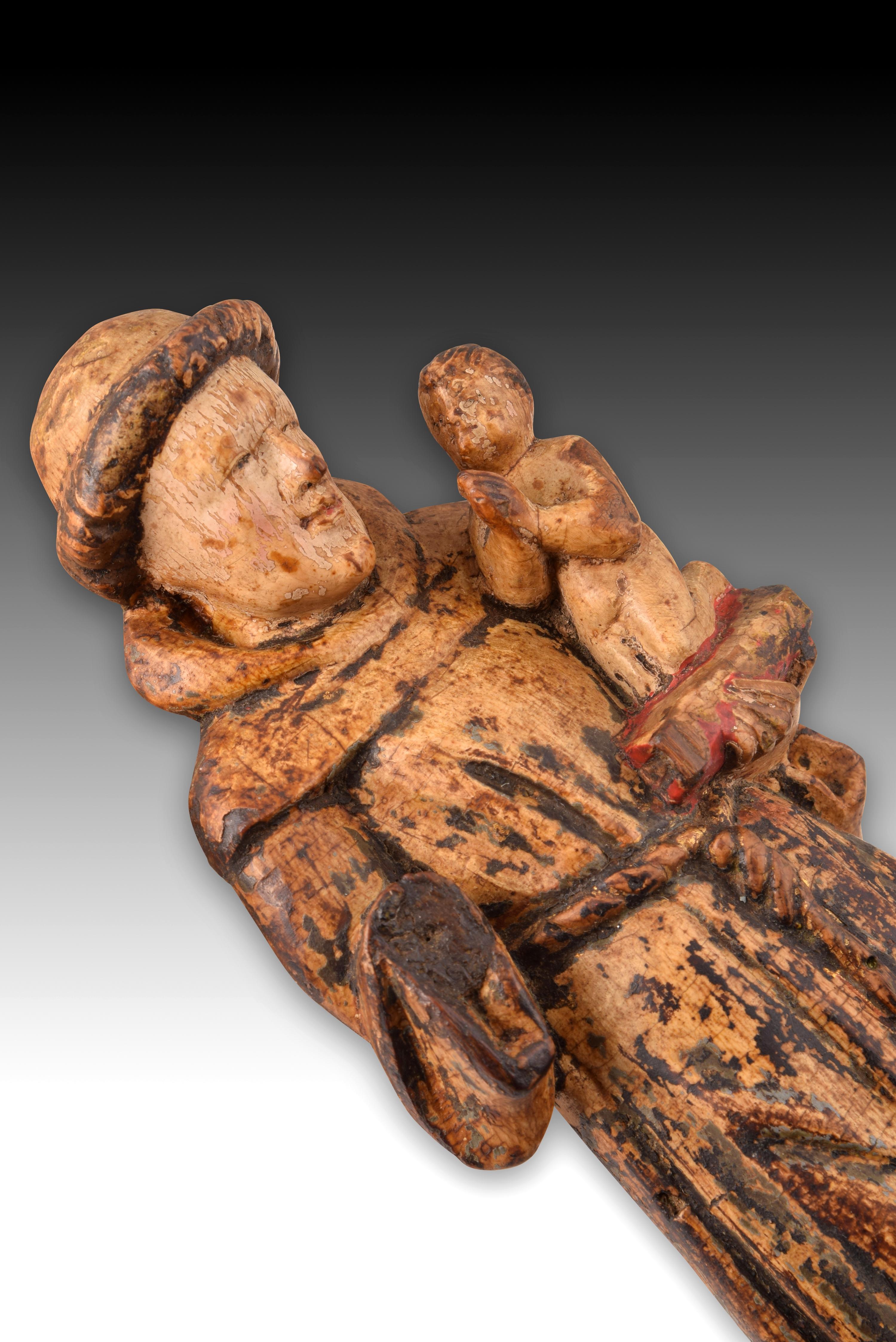 European Saint Anthony with the Child Jesus, Wood, Mechelen School, 16th Century For Sale
