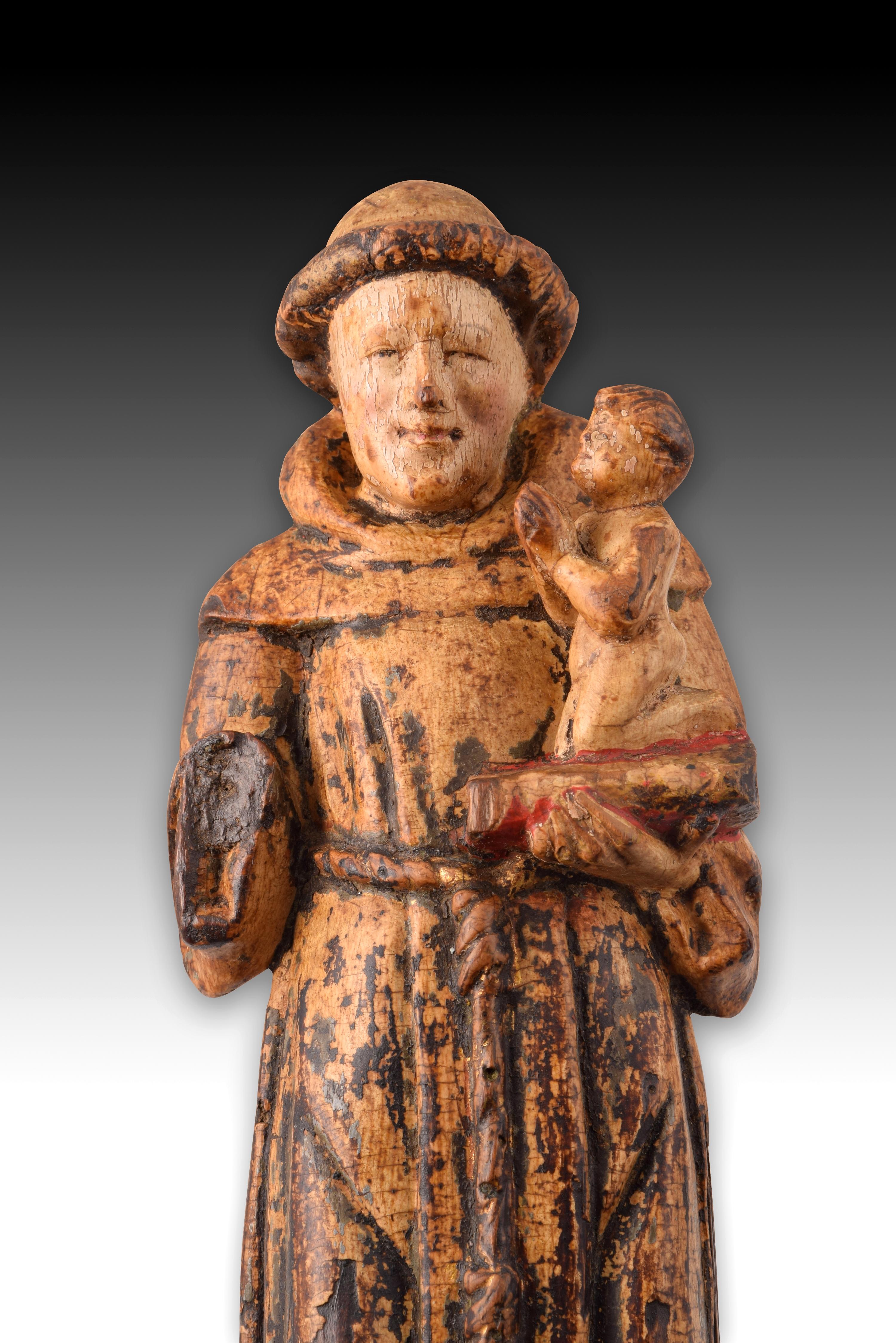 Saint Anthony with the Child Jesus, Wood, Mechelen School, 16th Century In Fair Condition For Sale In Madrid, ES
