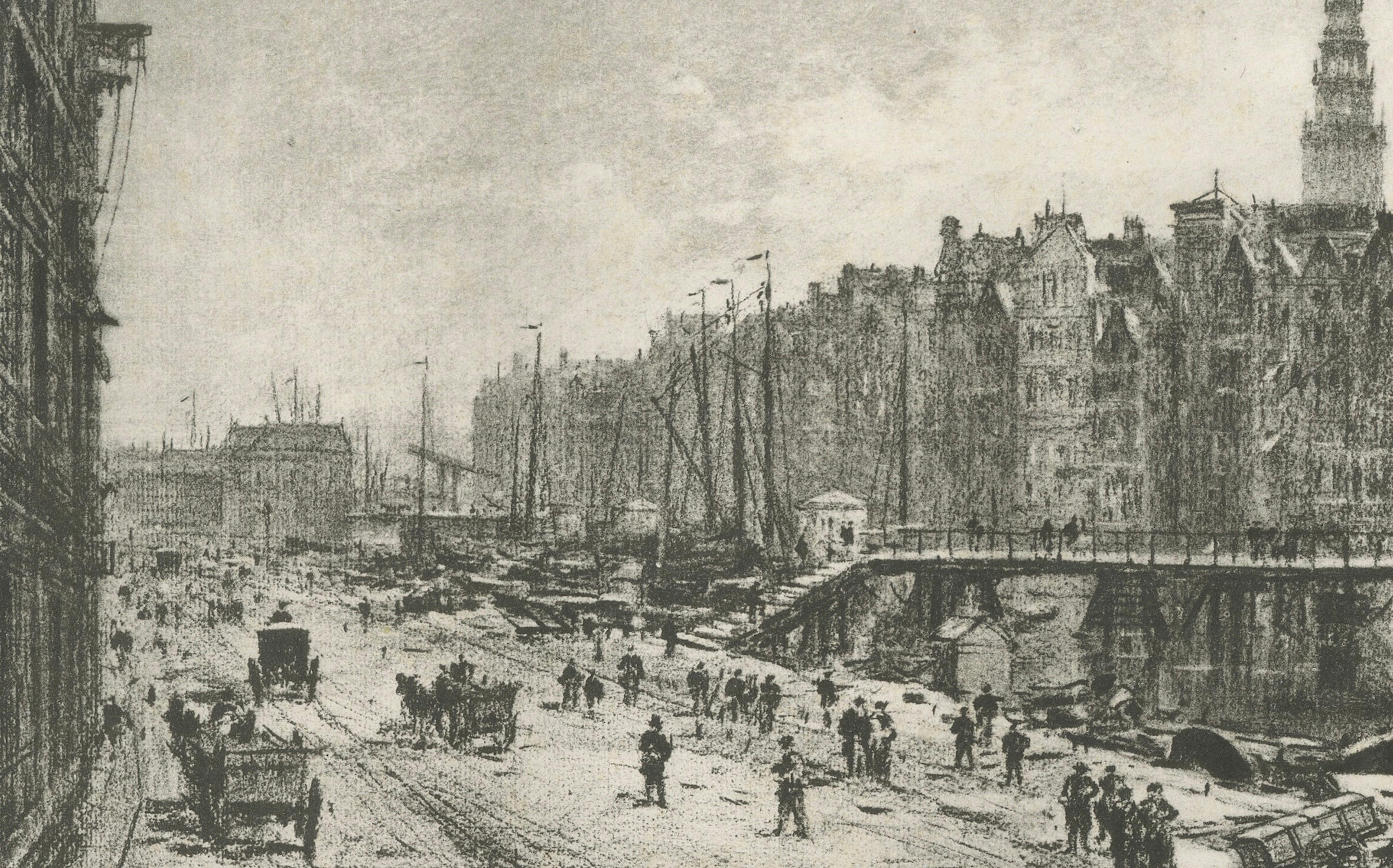 Porta di Sant'Antonio ad Amsterdam, eliografia del 1882 di Maxime Lalanne In condizioni ottime in vendita a Langweer, NL