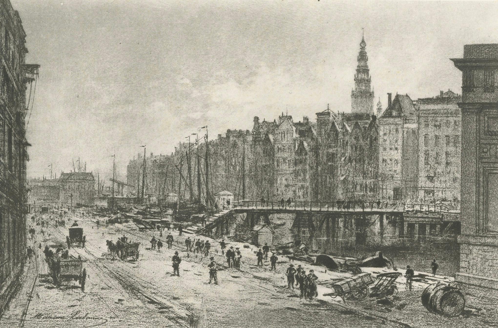 Carta Porta di Sant'Antonio ad Amsterdam, eliografia del 1882 di Maxime Lalanne in vendita